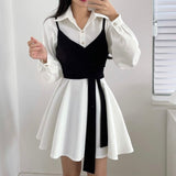 hulianfu Korean Chic Wrap-around Vest Sling Outdoor + Irregular Puff Sleeve Dress Women's Summer Two-piece Set Midi Dress