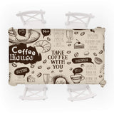 HULIANFU Retro Coffee Pattern Tablecloth Waterproof Dining Table Wedding Decoration Party Rectangular Tablecloth Home Kitchen Manteles