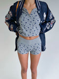 hulianfu  Spring Summer Women High Waist Shorts Suit Fashion Stretchy Chic Pullover Long-sleeved Floral Print Tops Pant 2 Piece Sets