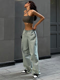 Hulianfu Fashion High Street Cargo Pants Women Casual Sweatpants Solid Loose Trousers Drawstring Waist Wide Leg Pants Y2K Party