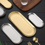 HULIANFU Nordic Style Gold Silver Stainless Steel Dessert Dining Plate Nut Cake Fruit Plate Towel Tray Snack Western Steak Kitchen Plate