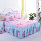 HULIANFU  3pcs set Elegant floral bed skirt skin-friendly cotton lace bedding home decor bedspreads queen pink king size bed cover