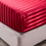 HULIANFU Luxury Jacquard Satin Stripe Silk Bed Sheet Set King Size High End Soft Smooth Queen Fitted Sheets with Elastic Band Bedsheet