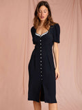 Polka Dot Print Midi Dress Woman Elegant Embroidery Short Sleeve V-neck Vestidos  Summer Femme Vintage Casual Long Robes