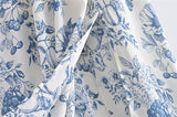 Hulianfu New Summer Women Vintage Fruit Floral Print Square Neck Puff Sleeves Elastic Sexy Side Slit Long  Midi Dress