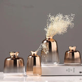 HULIANFU Modern Electroplated Gold Glass Vase Hydroponics Small Vases Dried Flower Decor Tabletop Containers Wedding Home Decoration