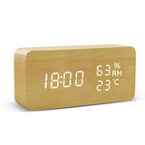 HULIANFU USB/AAA  Clocks LED Wooden Alarm Clock Watch Table Voice Control Digital Wood Despertador Electronic Desktop Table Decor