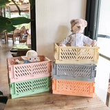 HULIANFU Ins Desktop Plastic Storage Baskets Organizer Box Folding Stackable Toy Storage Basket with Handle Bathroom Storage Box Basket