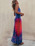 Hulianfu Sexy Backless Halter Print Long Bodycon Dress Women 2023 Summer Boho Holiday V-neck Sleevless Bodycon Dresses For Women Sundress