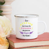 HULIANFU Merci Maîtresse/Atsem Print Coffee Mug Creative Enamel Cups Drinks Water Milk Cup Mug School Home Handle Drinkware Teacher Gifts