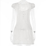 hulianfu Alinemyer Square Collar Black Mini Dress  Summer Sexy High Waist Short Sleeve Beachwear Bodycon Hollow Out Sundress Female