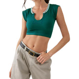 Hulianfu Women Y2k Crop Tops Short Sleeve Baby Tees for Teen Girls Summer Slim Fit Cropped Sweet T-Shirt Streetwear