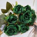 HULIANFU 2023 Vintage 8 Heads Artificial Flowers Silks Peony Green Rose for Decorations Fake Fower Wedding Desk Room Party DIY Bouquet Decor