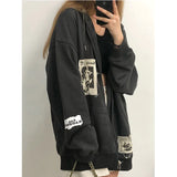 Winter women's street brown graffiti print zip vintage tops hoodie sweatshirts hoodies kawaii Blouse grunge y2k coats jackets
