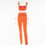 Hulianfu Swimwear Women Dress Suit Swimsuit Cover Up Beach Cakes Female Two Piece Tangerine Buckle Sling Color Leisure Trousers Wipe