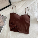 Hulianfu Woman Padded Tank Top Women Spaghetti Strap Vest Sexy Camisole With Bra Female Crop Tops Dropshipping