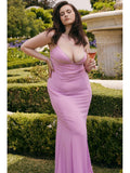 hulianfu Sexy V Neck Sling Backless Maxi Mermaid Dress Elegant Pink Spaghetti Strap Bodycon Long Dress Mermaid Gown Celebrity Party Dress