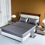HULIANFU Satin Silk Bedding Sheet Set Solid Color Fitted Sheet Set Single Double King Size Bed Sheet Set Luxury Rayon Flat Sheet Set