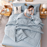 HULIANFU PEIDUO Simple Modern Air Condition Thin Blanket Summer Quilt Cotton Fluffy Plaid Blanket On The Bed Comfortable Comforter