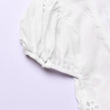 hulianfu hulianfu Sexy Hollow Out Midi Dress for Women Summer Elegant Chic V-Neck Slim Party Dress White Short Sleeve Casual Dress