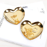 HULIANFU Nordic Stainless Steel Storage Tray Dish Jewelry Ring Organizer Bread Dessert Snack Plate Golden Heart Shaped Plate Home Decor