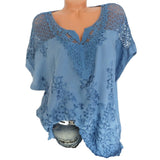 Hulianfu Summer Short Sleeve Womens Blouses And Tops Loose White Lace Patchwork Shirt 5xl 6xl Women Tops shirts Casual Clothes
