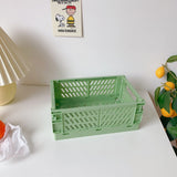 HULIANFU Ins Desktop Plastic Storage Baskets Organizer Box Folding Stackable Toy Storage Basket with Handle Bathroom Storage Box Basket