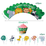 HULIANFU Wild Jungle Party Cake Topper Kids Happy Birthday  Animal Cake Flag Boy Birthday Party Decoration Children Forest Party Supplies