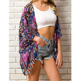 Summer Women Chiffon Cover Up Boho Floral Kimono Cardigan Sheer Half Sleeve Beach Swimwear Blouse Shirts For Female Tops
