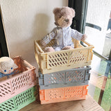 HULIANFU Ins Desktop Plastic Storage Baskets Organizer Box Folding Stackable Toy Storage Basket with Handle Bathroom Storage Box Basket
