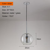HULIANFU Sliver Bronze Loft Modern Pendant Light Glass Ball Hanging Lamp Kitchen Light Fixture Dining Hanglamp  Living Room Luminaire