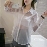 Hulianfu Spring Chiffon Transparent Shirt Women's Long Sleeve See-through Blusas Ropa De Mujer Summer Sun-proof Zipper Coats Jacket