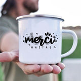 HULIANFU Merci Maître Print Mugs Creative Coffee Cups Drinks Water Milk Tea Cup Enamel Mug School Home Handle Drinkware Best Teacher Gift