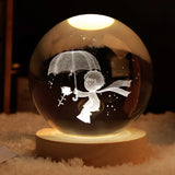 HULIANFU New 80mm K9 Crystal Solar System Planet Globe 3D Laser Engraved Sun System Ball with Touch Switch LED Light Base Astronomy Gifts
