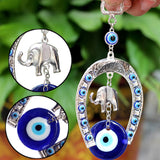 HULIANFU Turkish Blue Eye Horseshoe with Elephant and Ribbon Wall Hanging Amulet Ethnic Lucky Gift Pendants Home Car Hanging Decorations