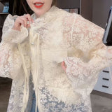 Hulianfu New Women Summer Tops Cardigan Female Fashion Blouses Lace Blouse Shirt Ladies Long Sleeve Shirts Sun Protection Clothes