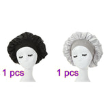 HULIANFU Women Night Sleep Hair Caps Silky Bonnet Satin Double Layer Adjust Head Cover Hat For Curly Springy Hair Styling Accessories