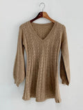Hulianfu Vintage V-neck Lantern Sleeve Knit Elegant Vestidos De Mujer Fashion Korean Sweater Bodycon Y2K Mini Dress Women Clothing Autumn