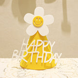 HULIANFU ins Kids Yellow Flower Birthday Hat Little Daisy Party Hat Baby Shower Headwear White Happy Birthday Smile Headband