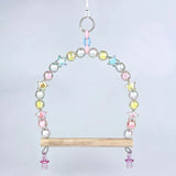 HULIANFU Parrot Stick Climbing Stand Hanging Acrylic Beads Swing Ring Standing Bird Perches Pendant Toy Supplies Birdcage Decorate