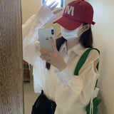Hulianfu Shirts Women Hole Temperament Sun-proof Ins Vacation Thin Korean Style Sheer Off-shoulder BF Summer Students Beach