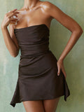 Hulianfu Summer Sexy Corset Dress Mini Silk Satin Birthday Holiday Night Date Party Dress Bodycon Ruched Dresses Women High Quality