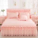 HULIANFU  1 Piece Lace Bed Skirt +2pieces Pillowcases bedding set Princess Bedding Bedspreads sheet Bed For Girl bed Cover King/Queen size