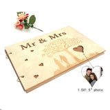 HULIANFU New Wooden Wedding Guestbook Reception Book Sign-in Book Personalized Mr. and Mrs. Photo Frame Wedding Decoration Supplies