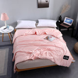 HULIANFU Luxury Emulation Silk Quilted Quilt Queen High End Spring Summer Satin Quilts Mechanical Wash Soft Comfortable Thin Comforter