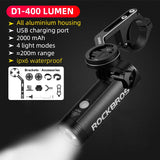 HULIANFU ROCKBROS 1000LM Bike Light Front Lamp USB Rechargeable LED 4800mAh Bicycle Light Waterproof Headlight Bike Accessories