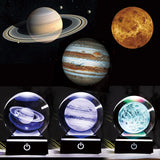 HULIANFU New 80mm K9 Crystal Solar System Planet Globe 3D Laser Engraved Sun System Ball with Touch Switch LED Light Base Astronomy Gifts