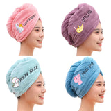 HULIANFU Microfiber Towel Hair Towel Bath Towels For Adults Women Home Embroidered Daisy Animal Coral Velvet Shower Cap Dry Hair Cap 1pc