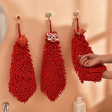 HULIANFU Red Chenille Soft Hand Towel Chinese Style Quick-Dry Absorbent Cartoon Wipe Handkerchief for Home Bathroom Embroidery Towels
