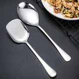 HULIANFU New Big Spoon Large Round/Square Handle Stainless Steel Serving Spoon  Long Handle Soup Spoon Kitchen Flatware Dropshipping